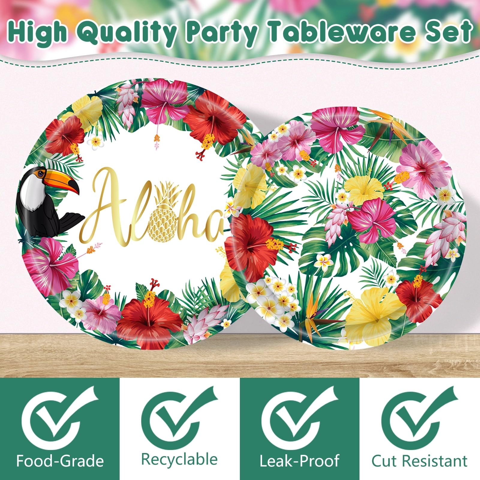 Hawaiian Tropical Flowers Tableware Set - Summer Party