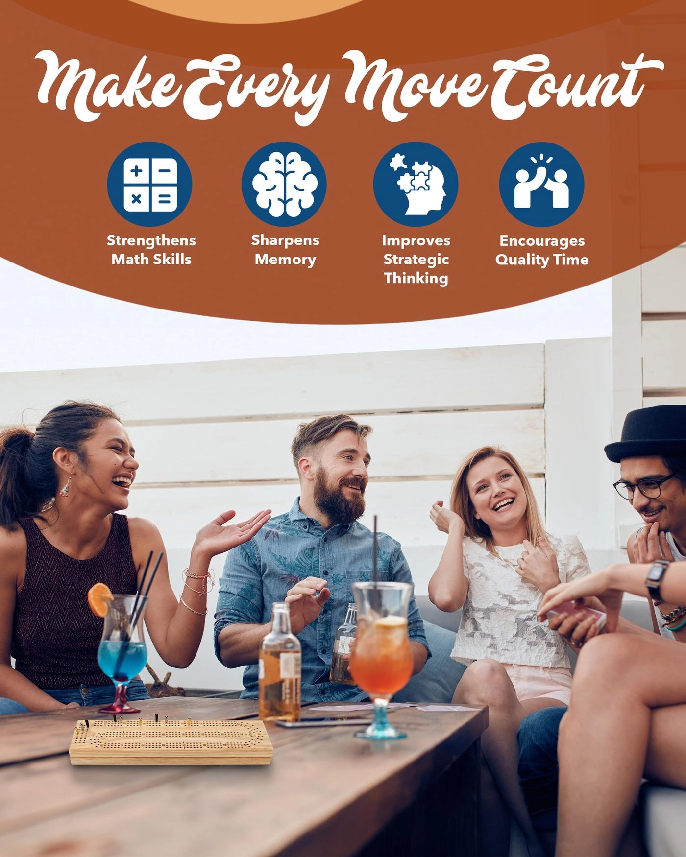 Cribbage Board - Wooden Black Stained 3 Track