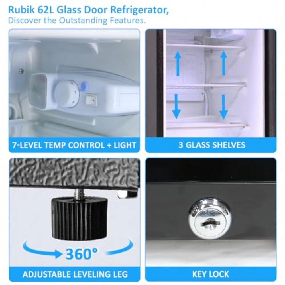 Mini Fridge Glass Door - 62L 2~6°C