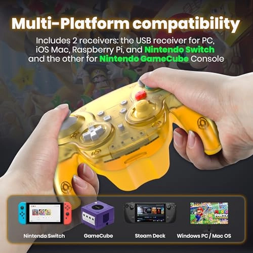 SWITCH2 PRO CONTROLLER - CLEAR YELLOW FOR NGC GAMECUBE CONSOLE, SWITCH/SWITCH OLED/ SWITCH2, PC, STEAM DECK, PC