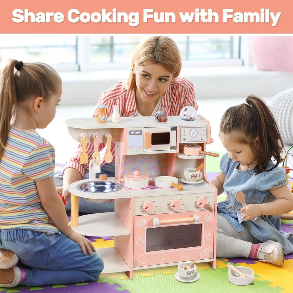 Kids Wooden Play Kitchen Set - With Accessories (5551007-MSN24008)