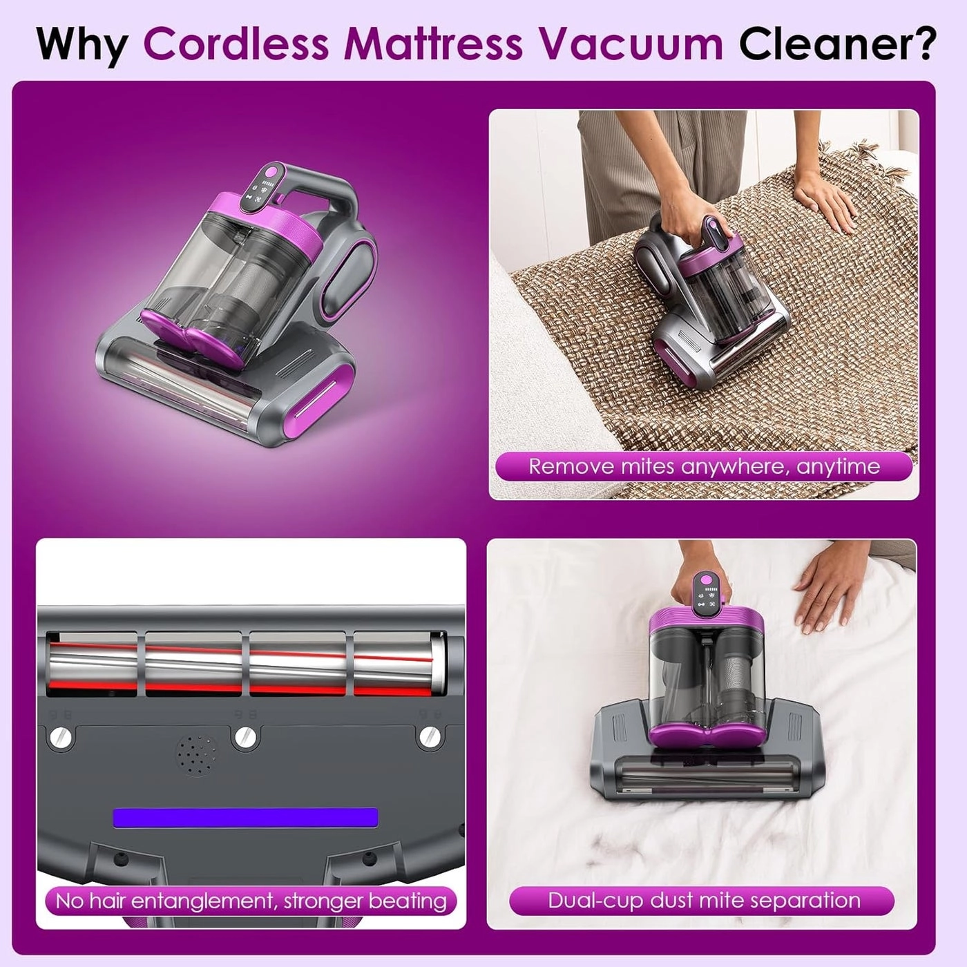 Handheld Mattress Vacuum - Cordless UV 10,000Pa