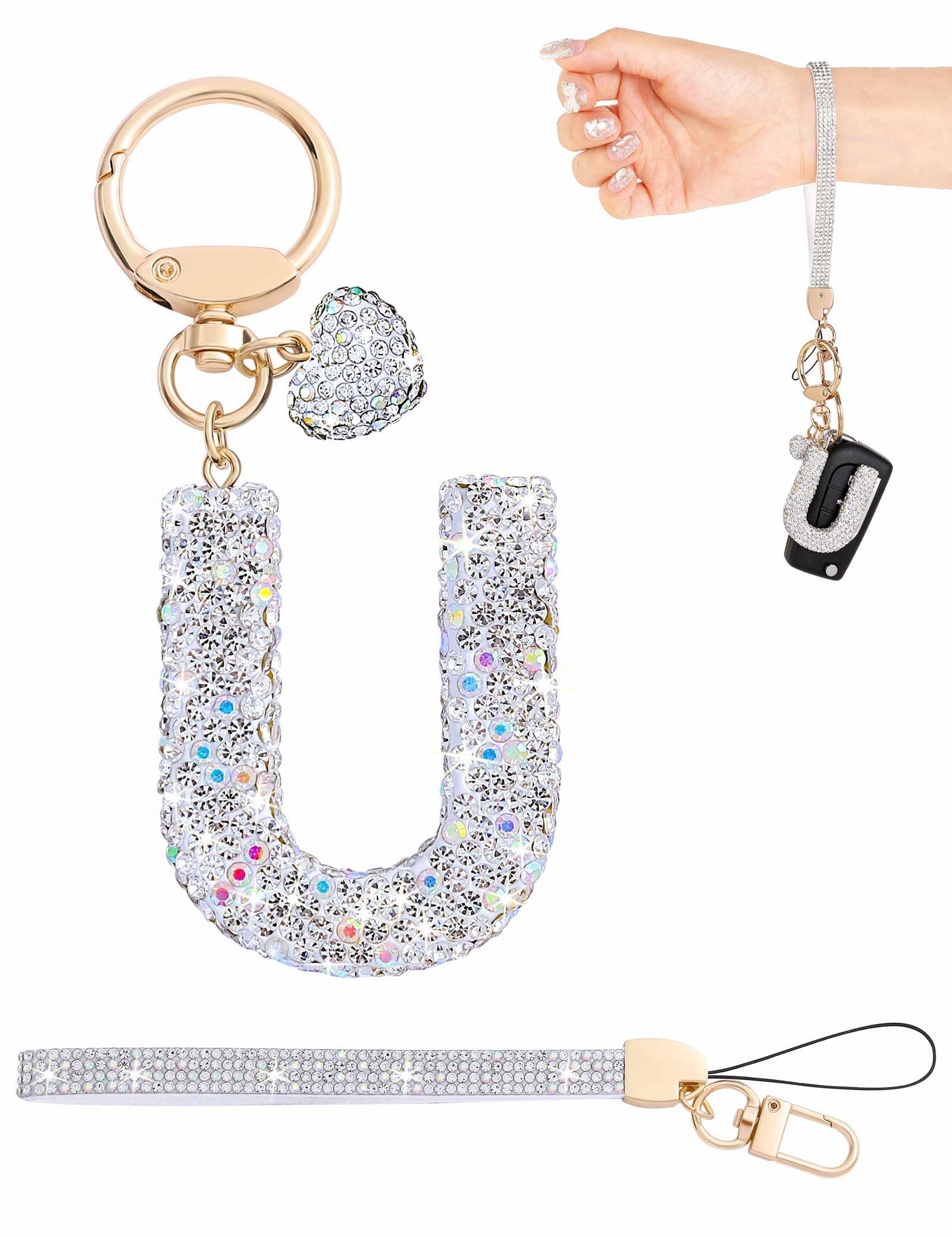 Initial Keychain - L Purple Rhinestone