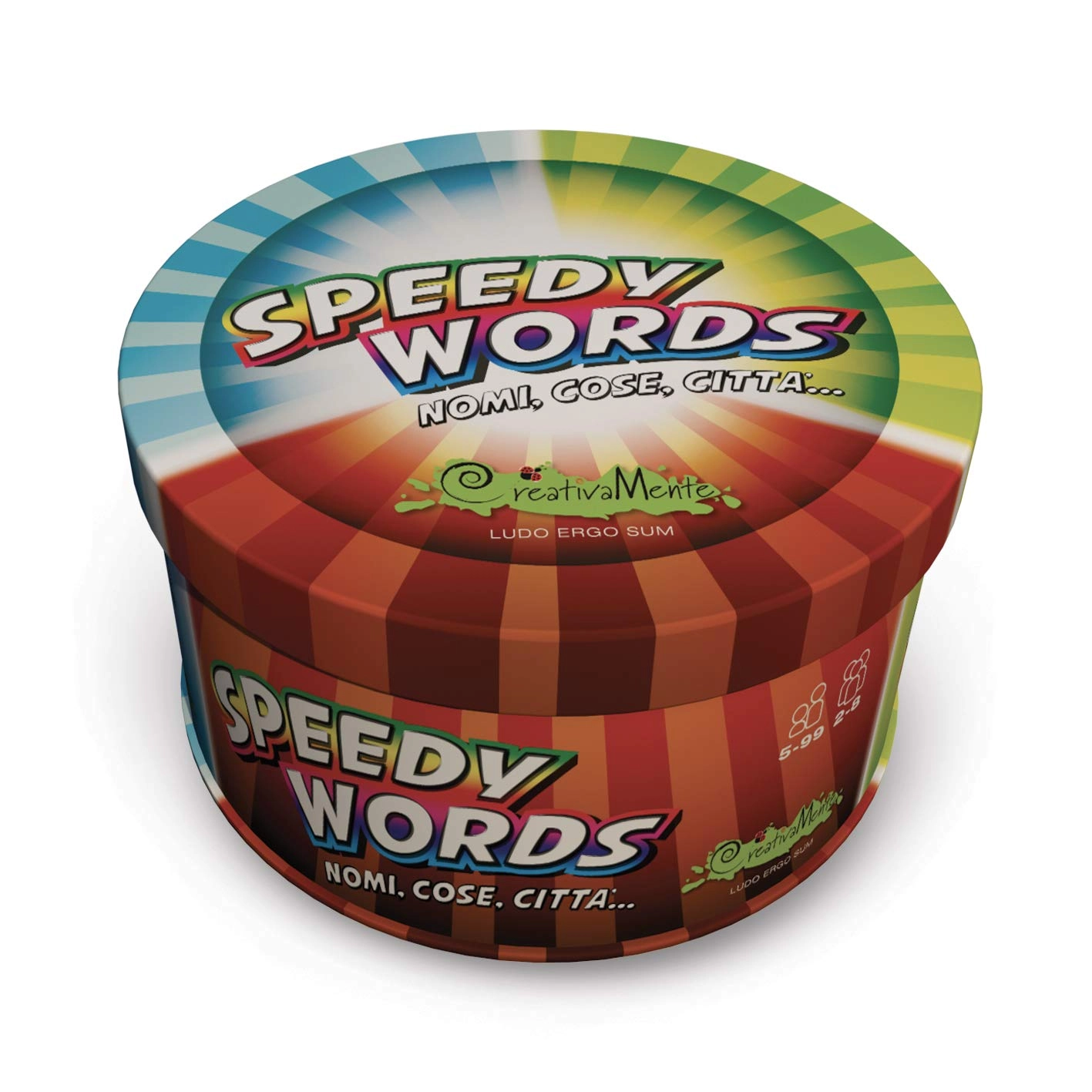 CreativaMente Speedy Words - English, French, German, Italian, Spanish 5 Years to 99 Years 60 round cards