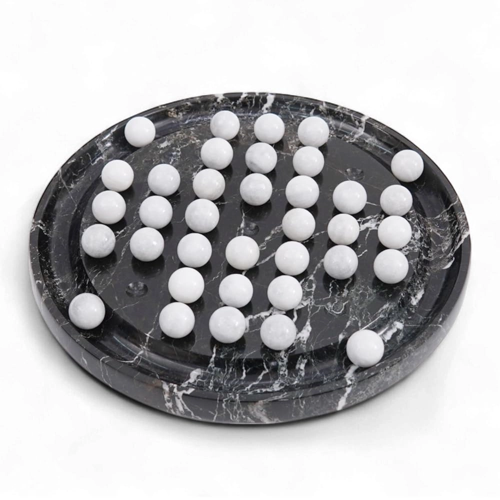 PS Marble Solitaire Board Game - 10" Black-white 42 White Marble Balls