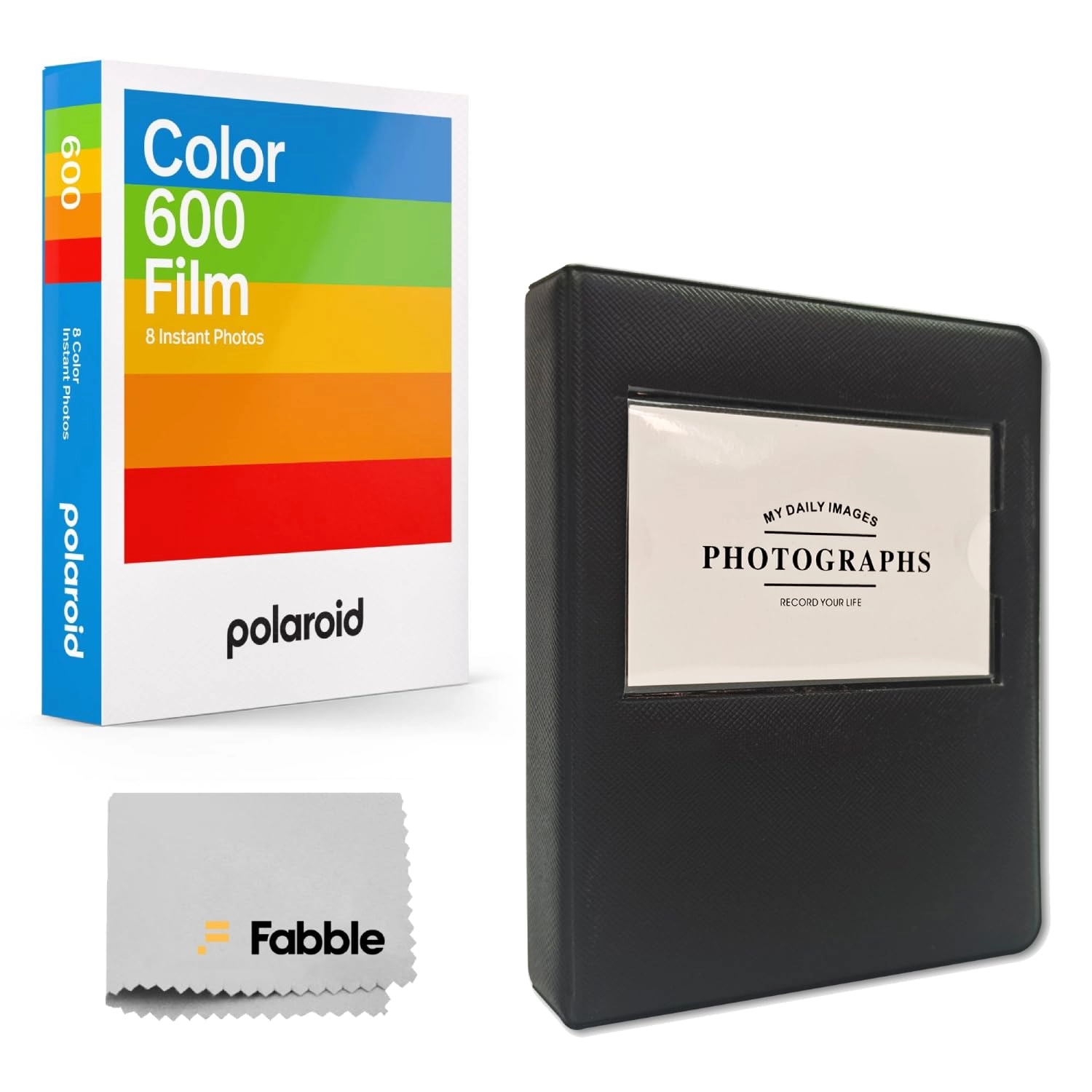 Color Film for 600 - 8 Sheets + Photo Album for Wide Prints - Holds 32 Photos + Cleaning Cloth