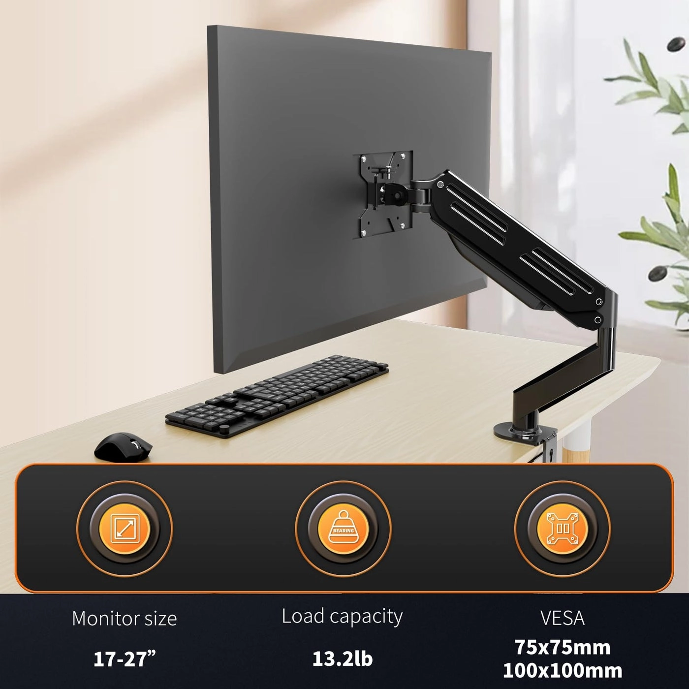 Single Monitor Arm - Single 17-27 inch 75/100mm