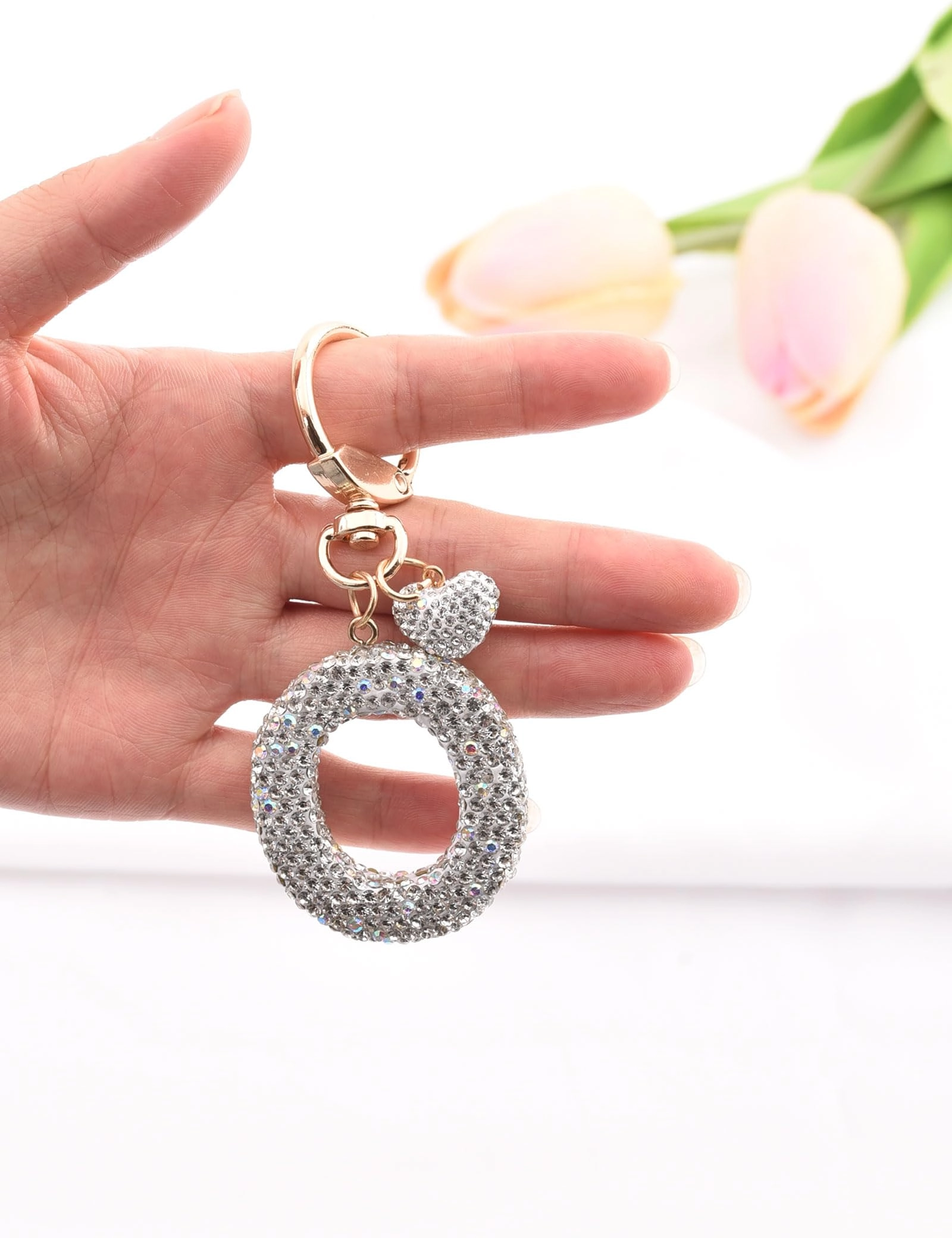 Initial Keychain - L Purple Rhinestone