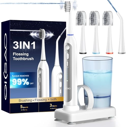 Electric Toothbrush with Water Flosser - 5 Brush Modes 3 Flossing Speeds 500ML Rechargeable