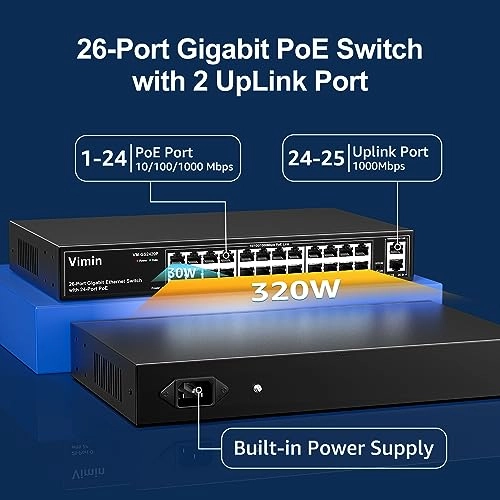 26 Port | 24xPoE+320W | 2xUPLink 26-Ports