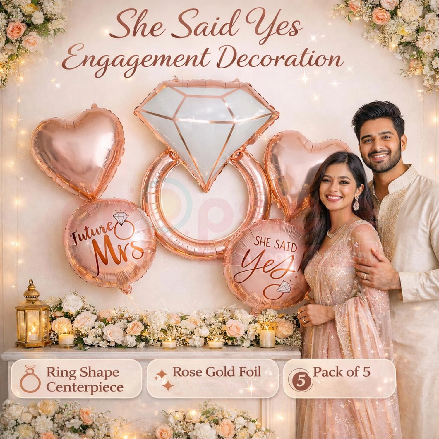 Rose Gold Ring Foil Balloon Pack - Pack of 5 Party Decoration