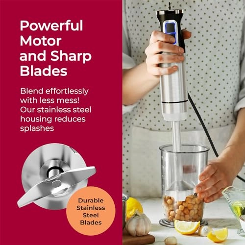 Immersion Hand Blender - 8 Speed 7 Attachments