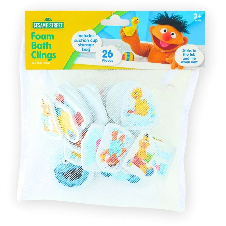 Sesame Street Foam Bath Clings - 26 Pcs Mesh Storage Bag with Suction Cups