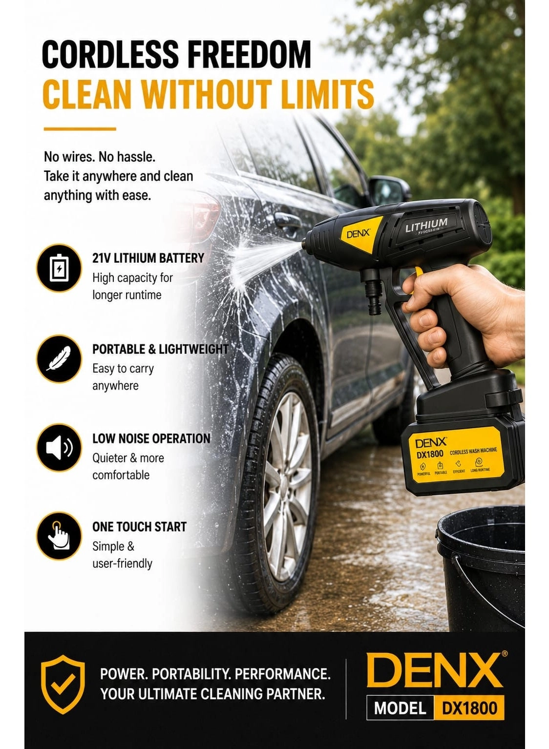 High Pressure Electric Washer - Cordless 180W