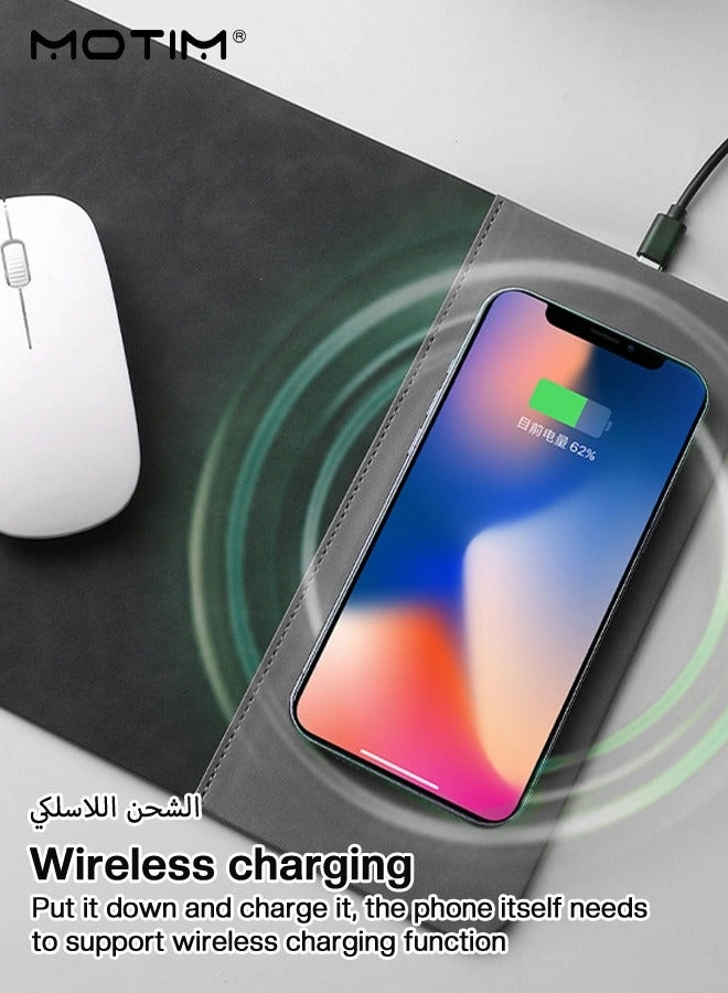 Wireless Charging PU Leather Gaming Mouse Pad - 30x22 cm