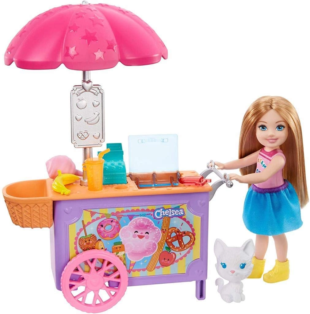 Barbie Chelsea Doll and Snack Cart Playset - 6-inch Blonde with Pet Kitten