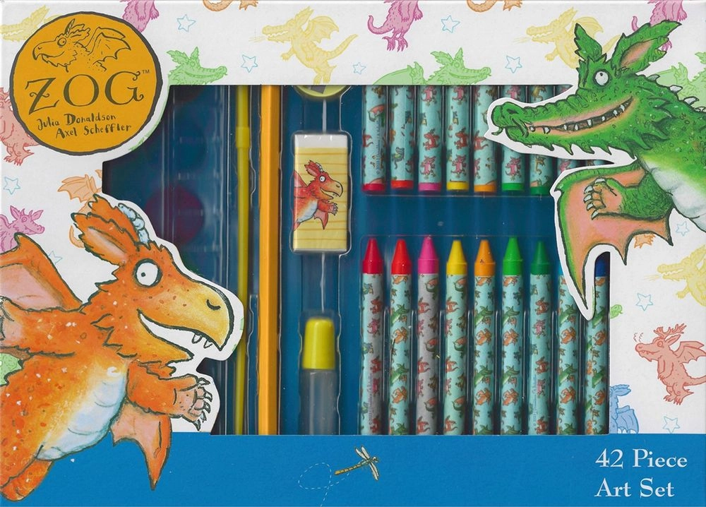 North Parade Publishing Window Art Set - Zog - 12 X Paints Mixing Palette Paintbrush Pencil Pencil Sharpener Eraser Tube Of Glue 12 X Oil Pastels 12 X Crayons