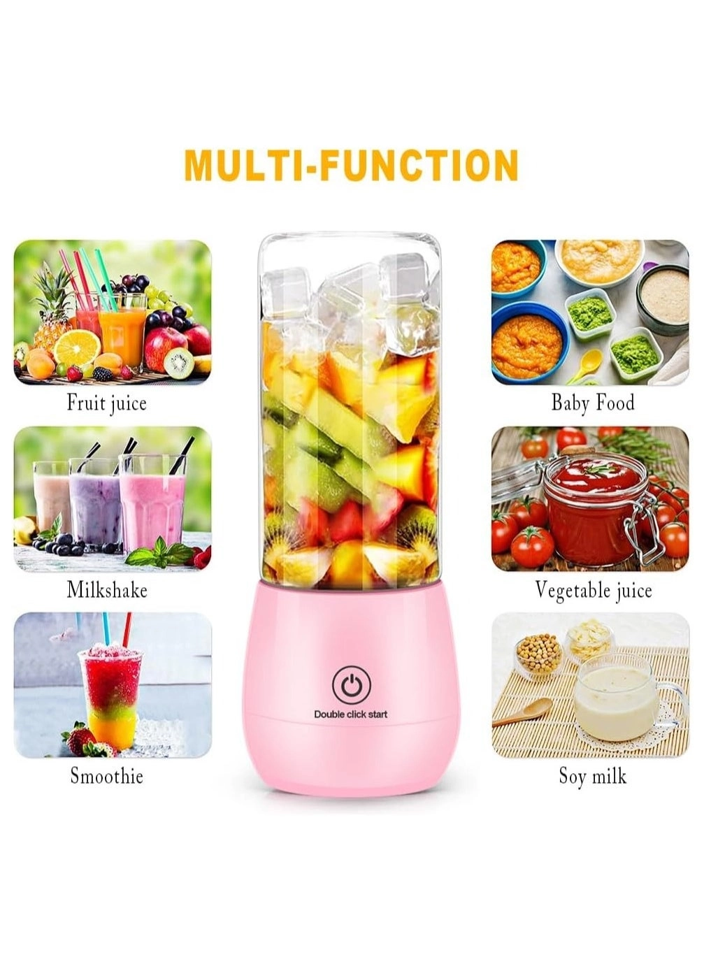 Portable Blender Smoothie Maker - Rechargeable Leakproof Lid Sip Spout