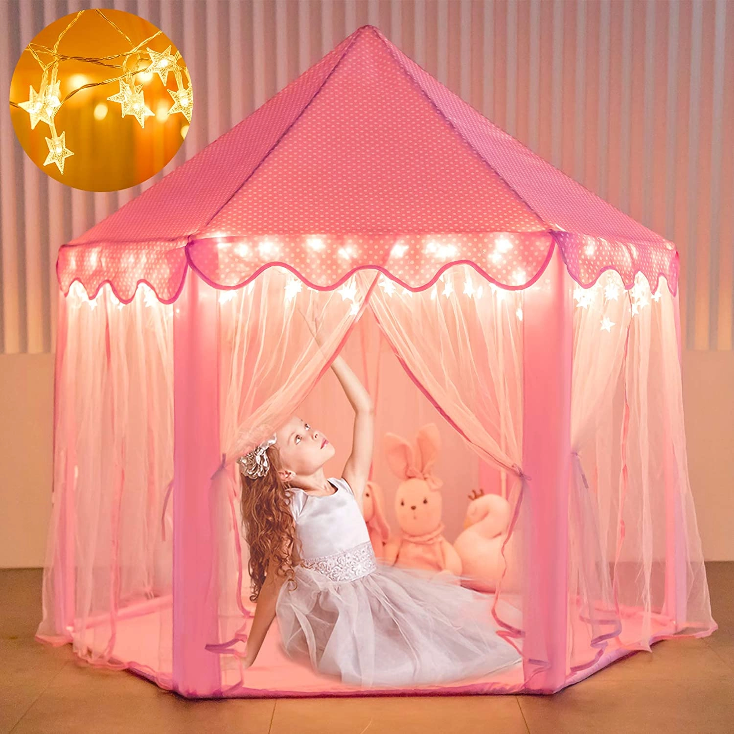 BLOOMING TIME Princess Castle Girls Play Tent - Kids Large Star Lights