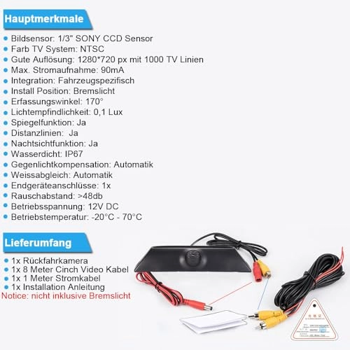 Third Brake Light Reversing Camera - Night vision 1280 x 720