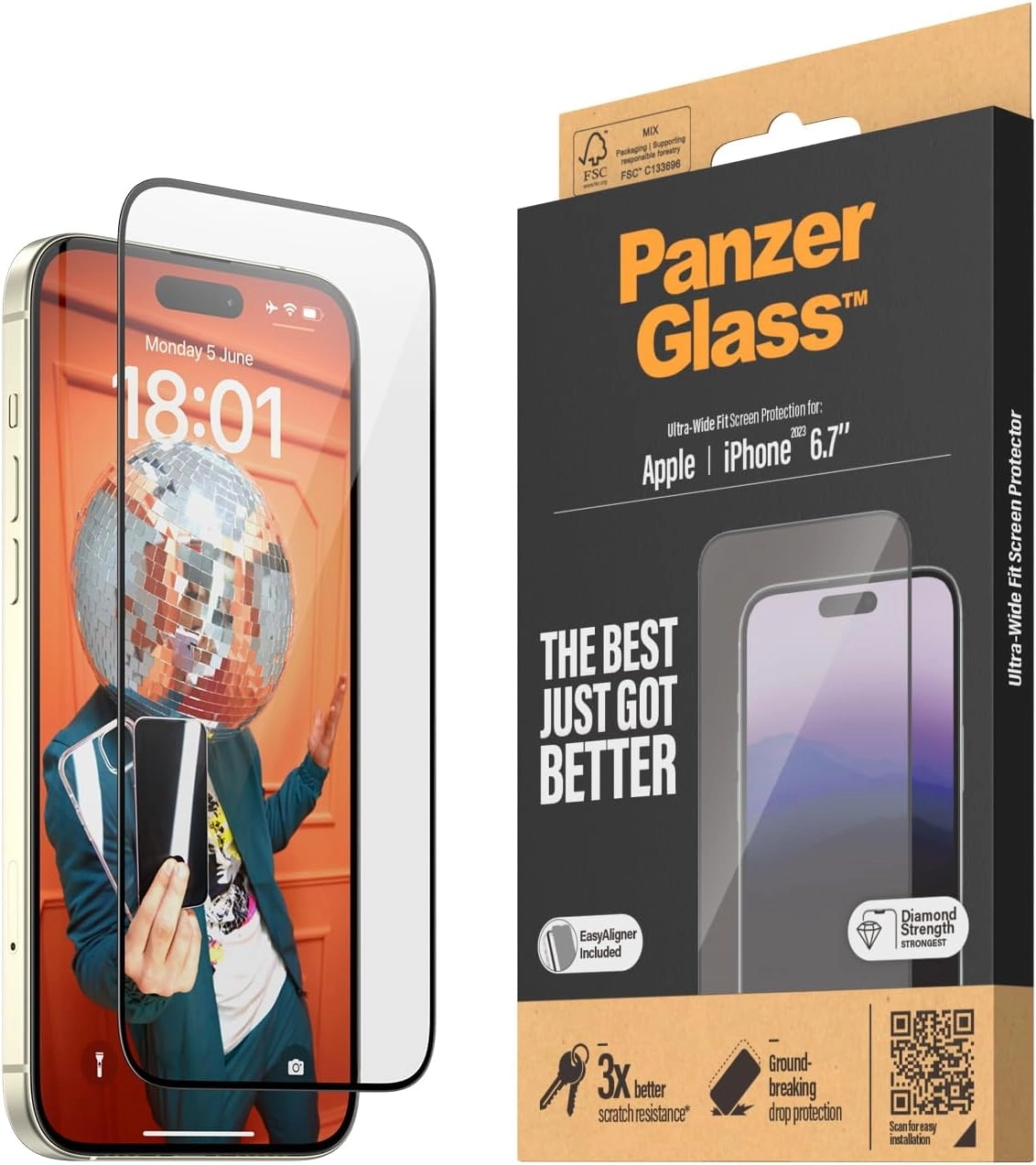PanzerGlass Ultra Wide Fit Clear Tempered Glass Screen Protector for iPhone 16 Plus