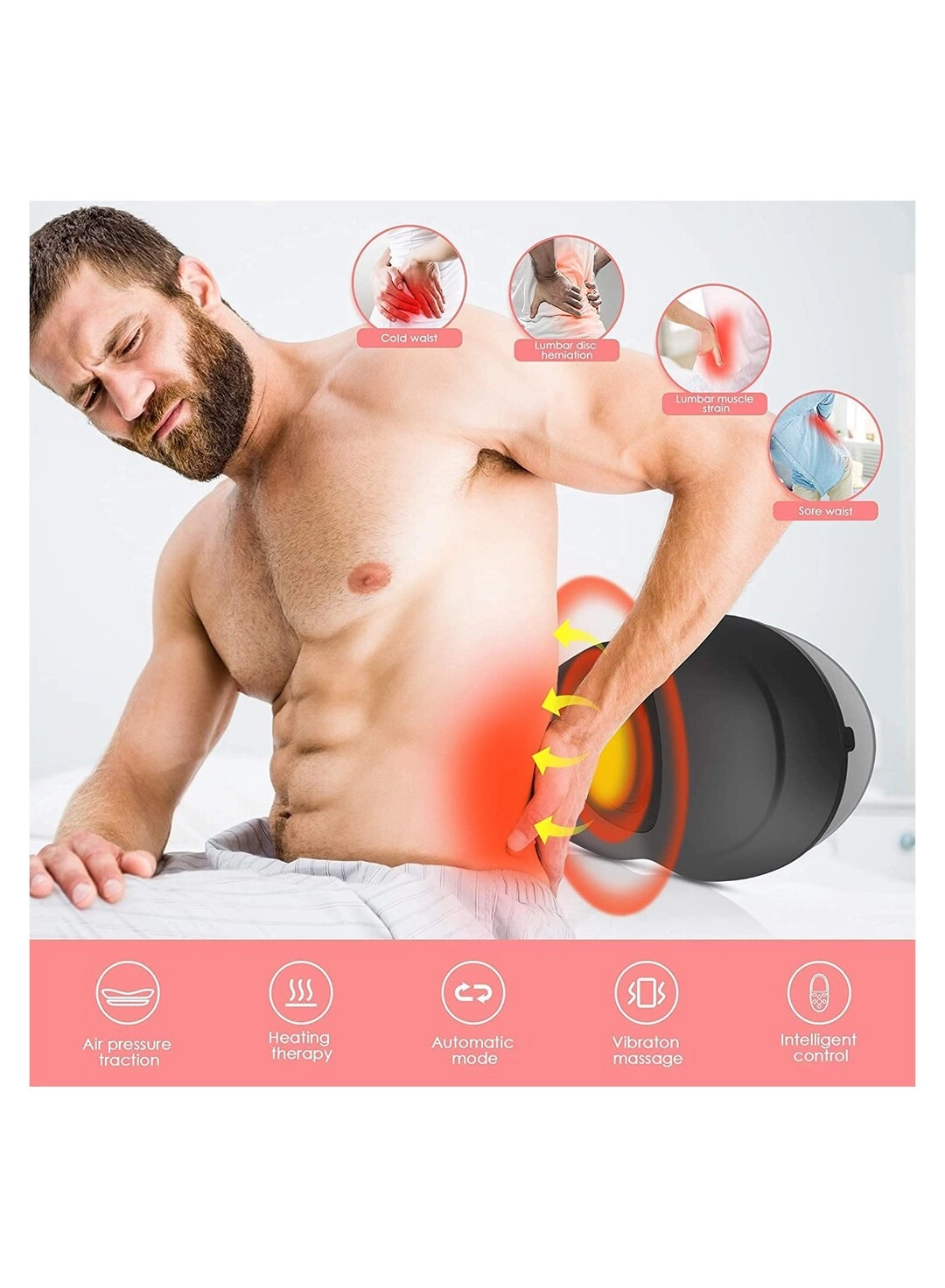 Lower Back Massager - Heat Vibration Airbag Traction