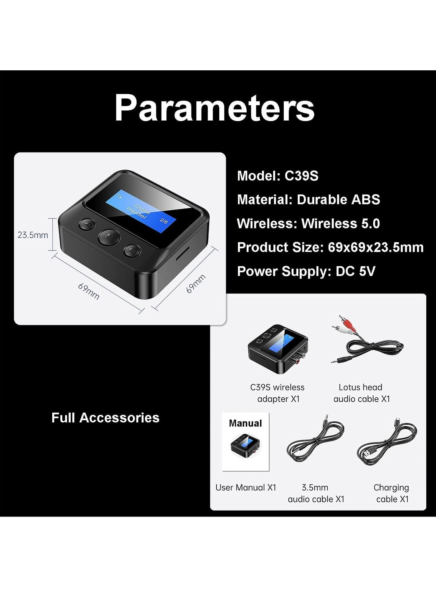 Bluetooth Transmitter & Receiver - Bluetooth 5.2 3.5mm AUX Built-in 250mAh Li-Polymer battery