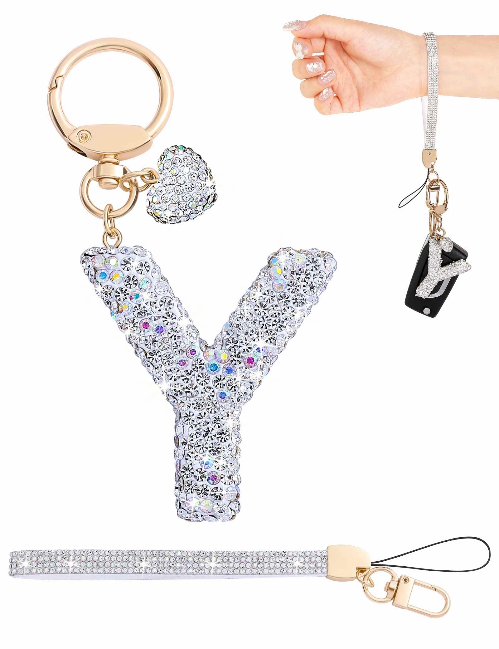 Initial Keychain - L Purple Rhinestone
