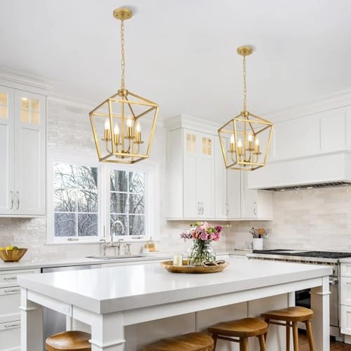 Industrial Chandelier Lamp - 4 x E14 Gold Adjustable Height