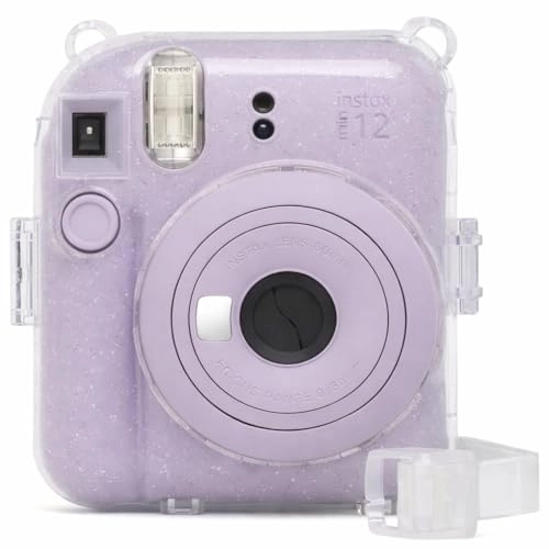 INSTAX Mini 12 + INSTAX Mini Film - 54mm x 86mm + Clear Glitter Protective Camera Case + Mini Photo Album - 64-Pocket + Hanging Wall Photo Display