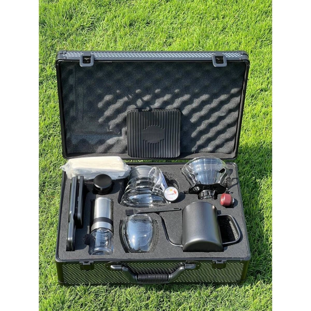 Kettle + Grinder + Dripper + Scale + Server + Filters + Cup