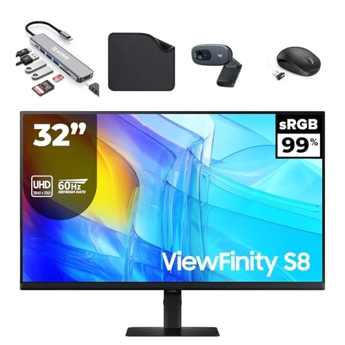 ViewFinity S8 S80D - LS32D806UAMXUE 32" 3840x2160 + 7 in 1 Hub + Webcam + Wireless Mouse + Mouse Pad
