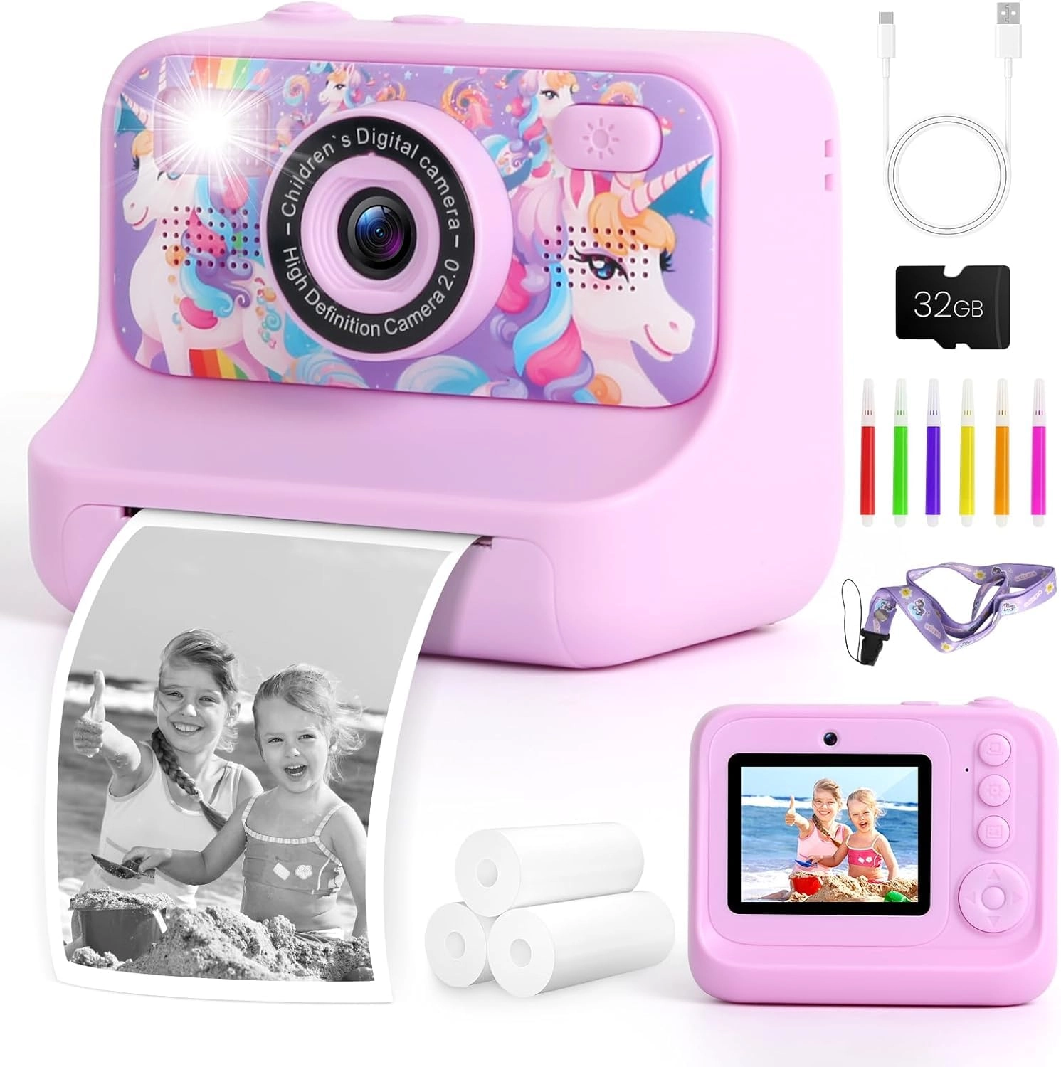 Kids Digital Camera - Instant Thermal Printer 4800W 1080p
