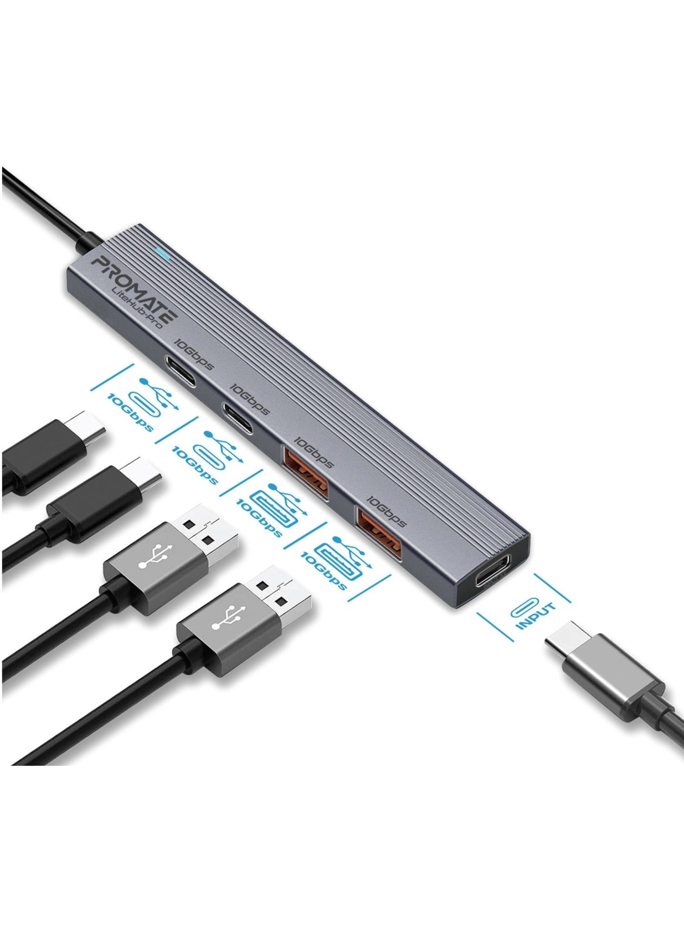 Promate LiteHub-Pro - 4-in-1 10Gbps 15W