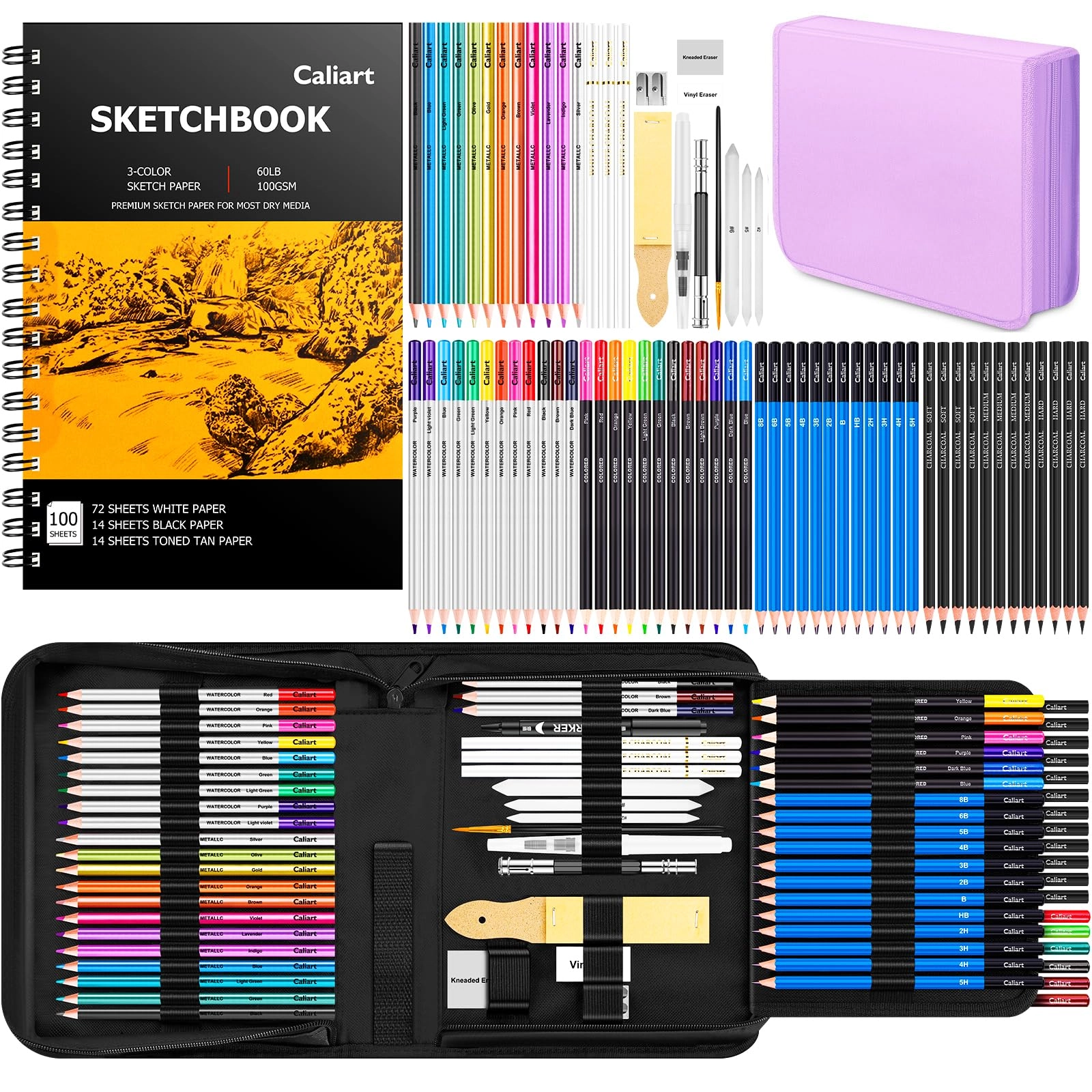 Art Supplies Sketching Kit - 176PCS Graphite Colored Charcoal Watercolor & Metallic Pencils