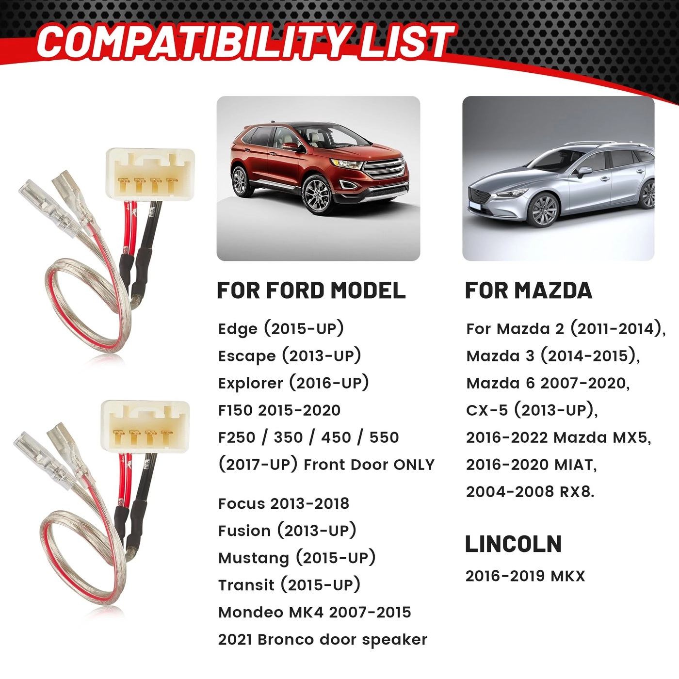 Front Rear Door Speaker Wiring Harness - 4 PCS Ford Mazda