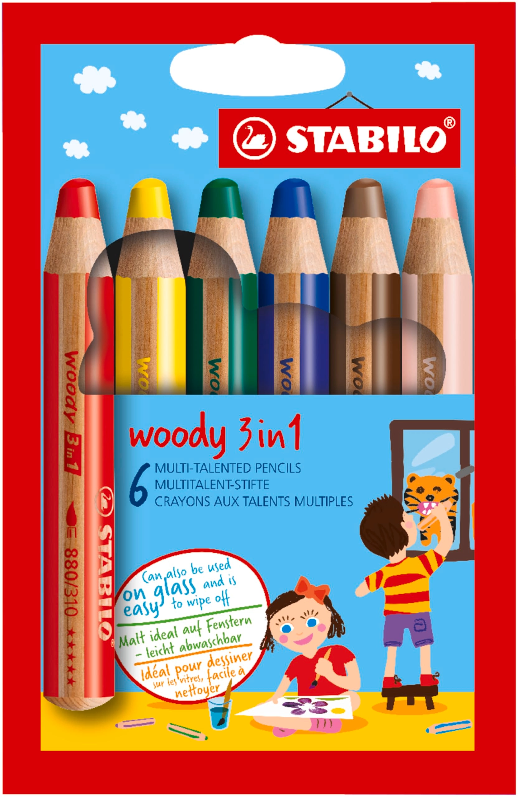 Stabilo Woody 3 in 1 Watercolour Crayons - 6 Pcs