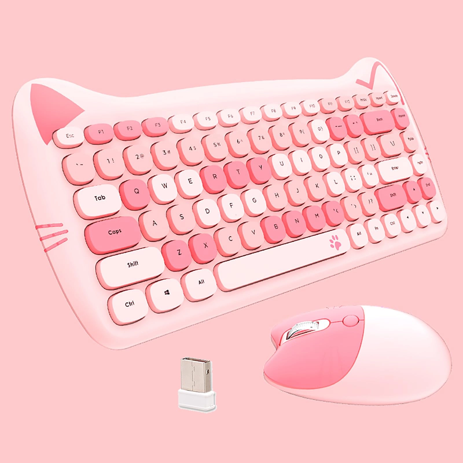 Lomi-luskr Cute Cat Keyboard and Mouse Combo - QWERTY Wireless