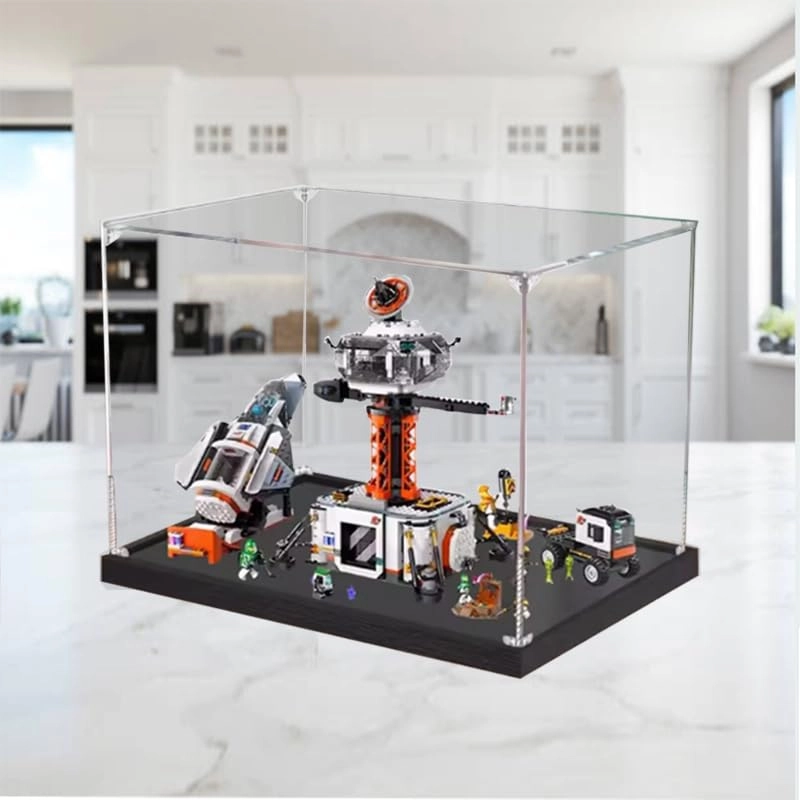 Clear Acrylic Display Case - 19.68x13.77x13.77in. Black Bottom