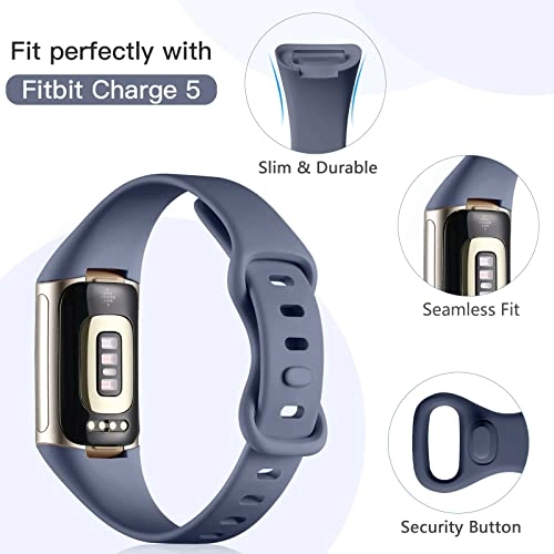 Soft Silicone Slim Watch Band for Fitbit Charge 5/Charge 6 - Black/Slate/Navy Blue/Pine Green