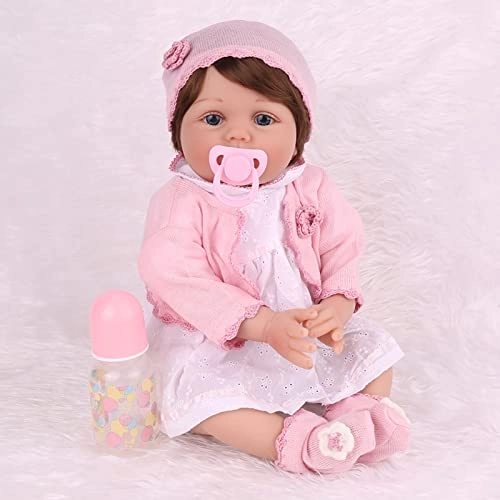 Newborn Doll - Vinyl Cotton Body White Dress Pink Coat