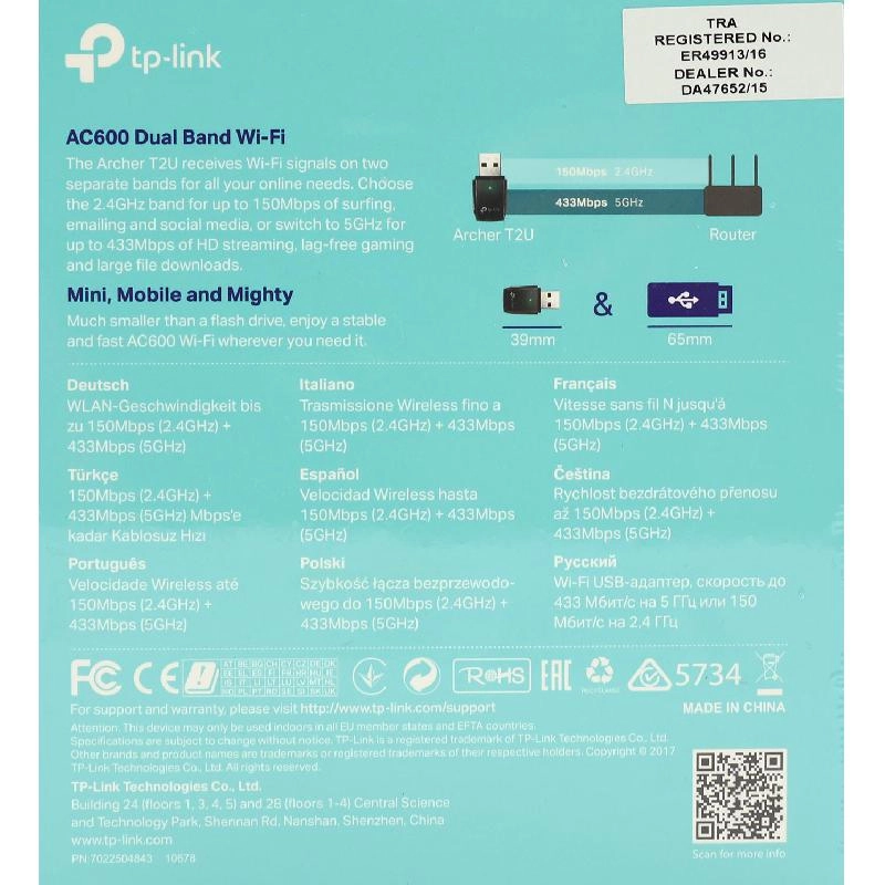 Archer T2U plus - Dual band 2.4 GHz and 5 GHz USB 2.0 Wi-Fi