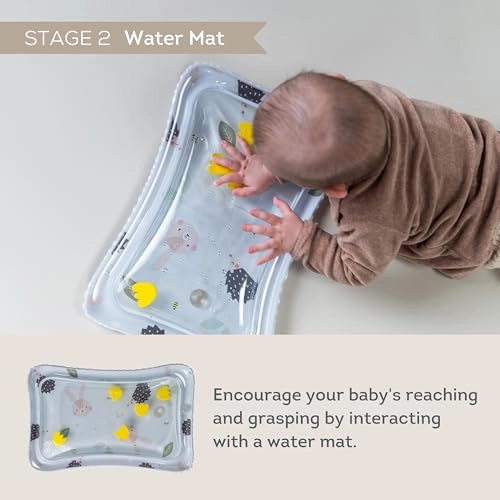 Tummy Time Pillow + Water Mat + Interactive Tray - 3 sensory balls + Crinkle Baby Book - Double-sided