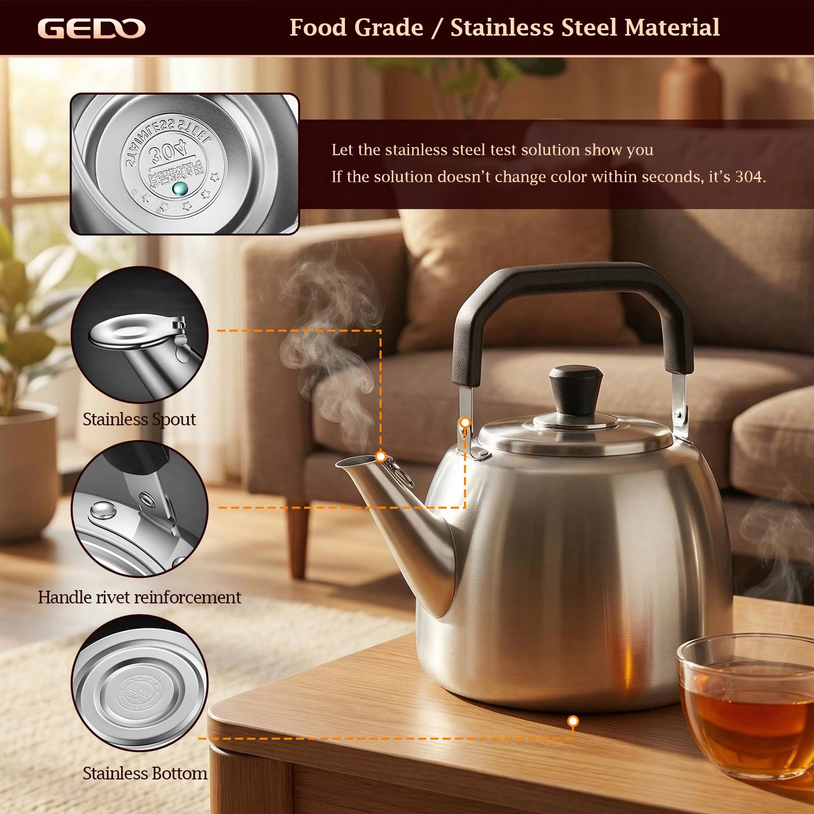 Stainless Steel Whistling Tea Kettle - 5.2 Quarts