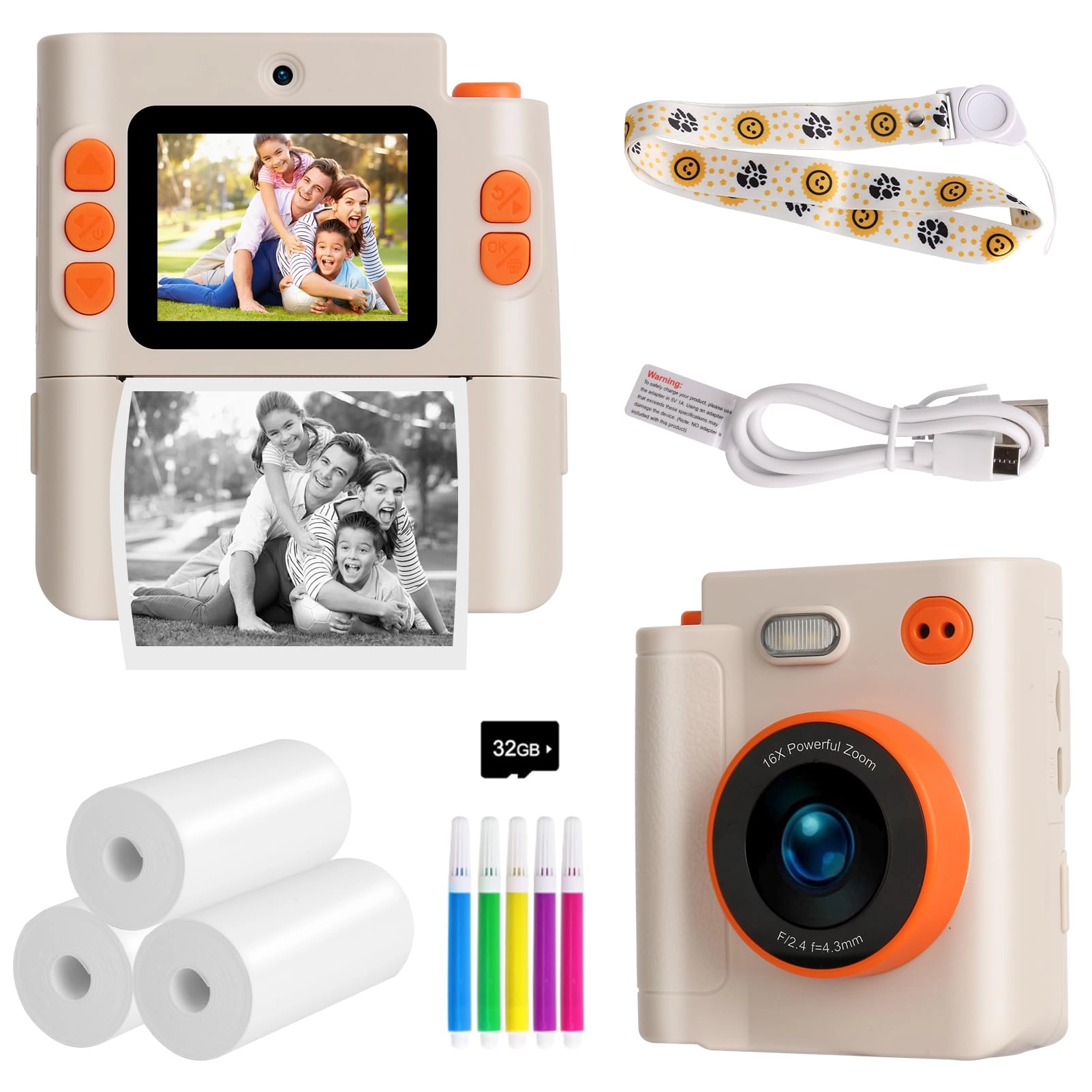 FiveSees Kids Camera - Instant Print 1080P 32GB