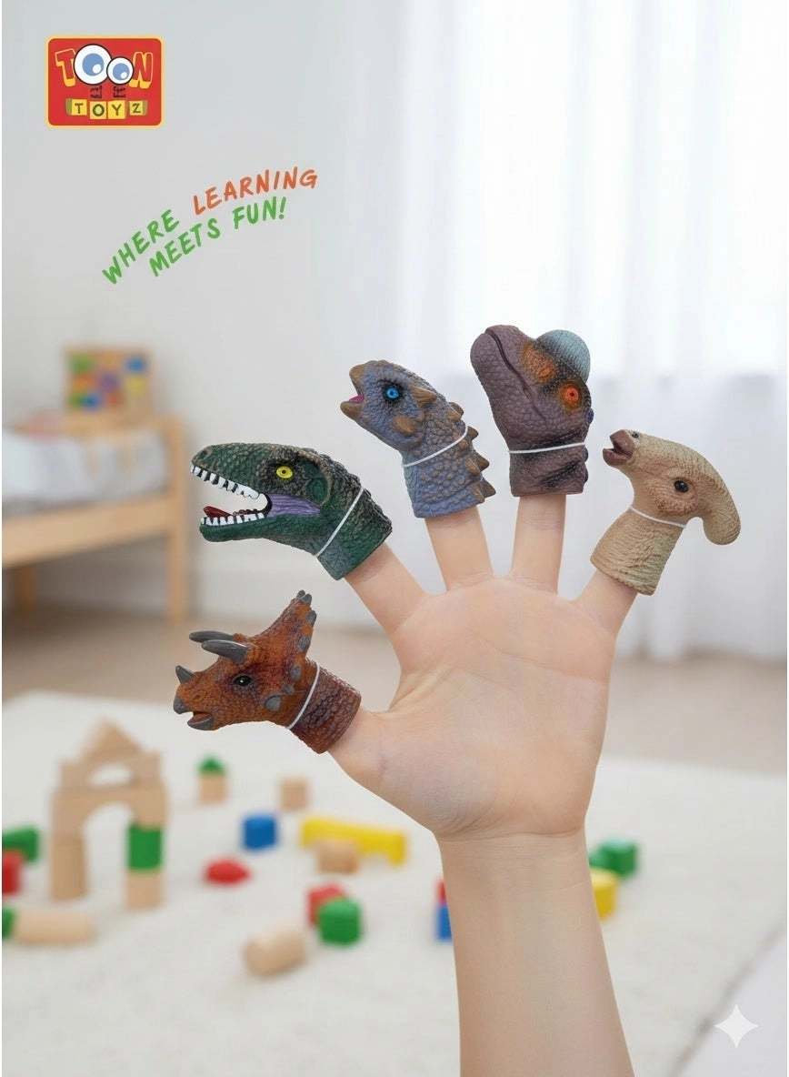 Dinosaur Finger Puppets - 5-Piece Soft Rubber