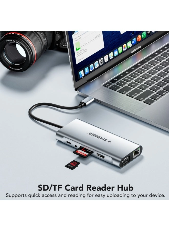 11-in-1 USB C Docking Station - USB Type C Windows 10/11, Mac OS, iPadOS, Android, Linux