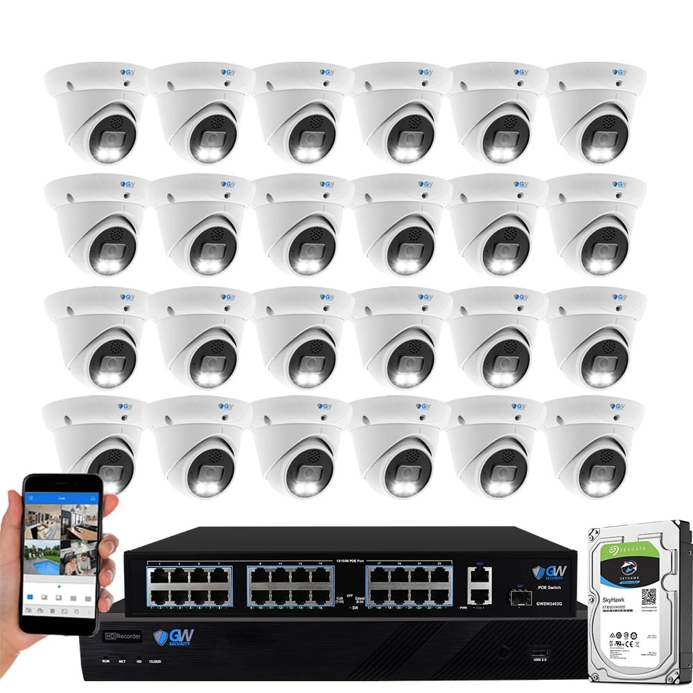 GW Security 4232S - 32-Channel 4K NVR 8TB + 5091IP - 5MP 1920p + CAT60 - 60FT CAT5E + CAT100 - 100FT CAT5E + SW2402G - 24 Ports PoE Switch