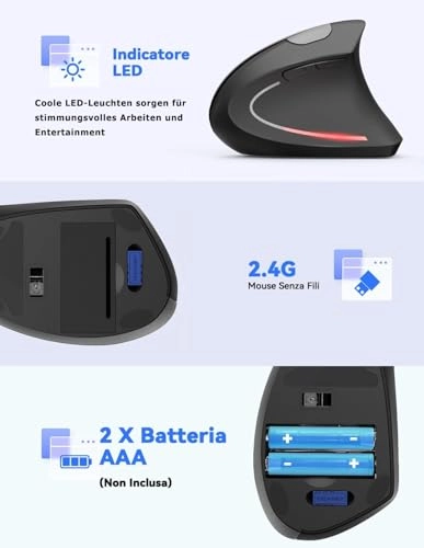 Vertical Ergonomic Optical Mouse - Bluetooth Wi-Fi