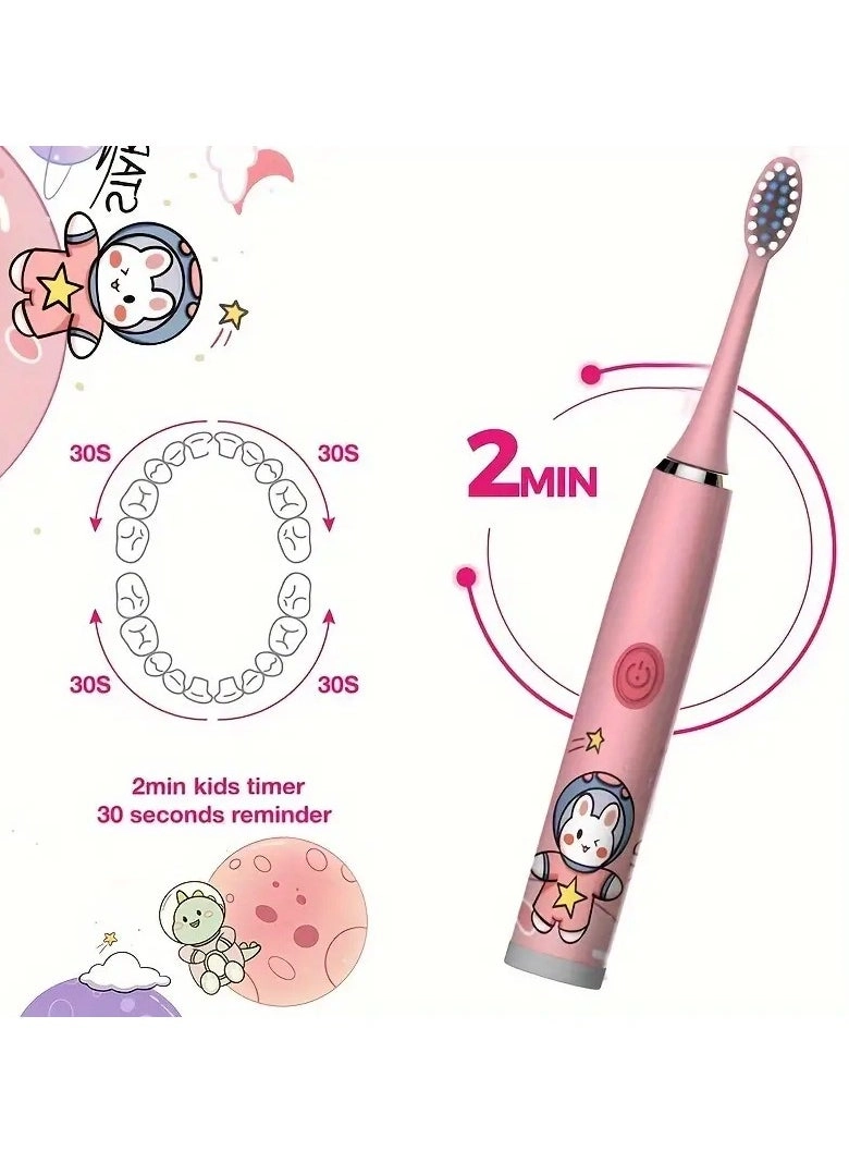 Rechargeable Electric Toothbrush for Kids - USB Rechargeable 5 Cleaning Modes 6 Replacement Heads